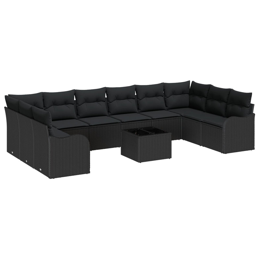 11-delige Tuin Sofa Set met Kussens Beige Poly Rieten, vidaXL 2-zits Tuin Sofa met Kussens Zwart Poly Rieten