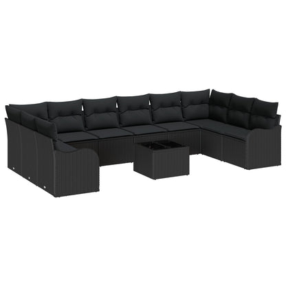 11-delige Tuin Sofa Set met Kussens Beige Poly Rieten, vidaXL 2-zits Tuin Sofa met Kussens Zwart Poly Rieten