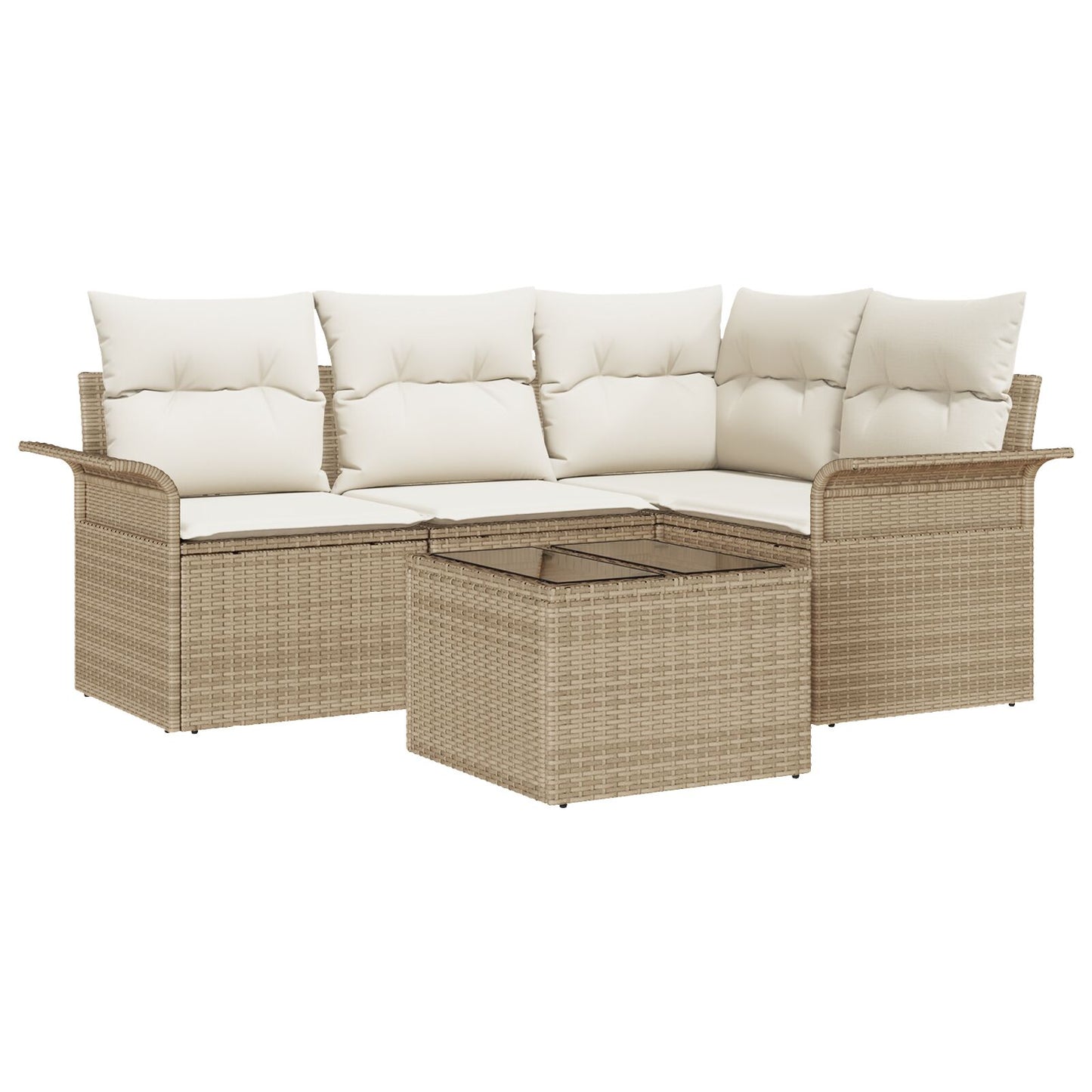 5-Delige Tuin Sofa Set Met Kussens Bruin Poly Riet