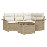 Garden Sofa Set with cushion 5 pcs Beige poly rattan