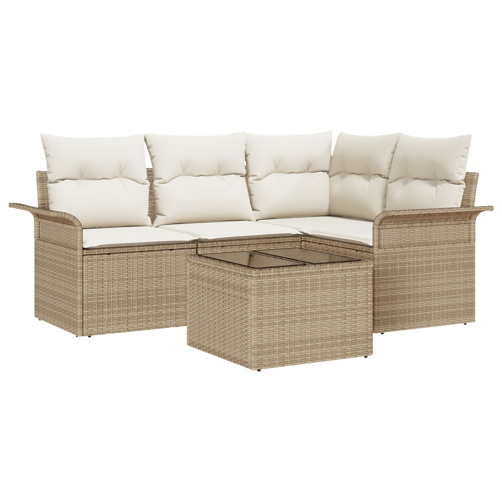 5-Delige Tuin Sofa Set Met Kussens Bruin Poly Riet