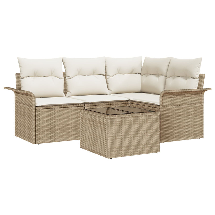 5-Delige Tuin Sofa Set Met Kussens Bruin Poly Riet