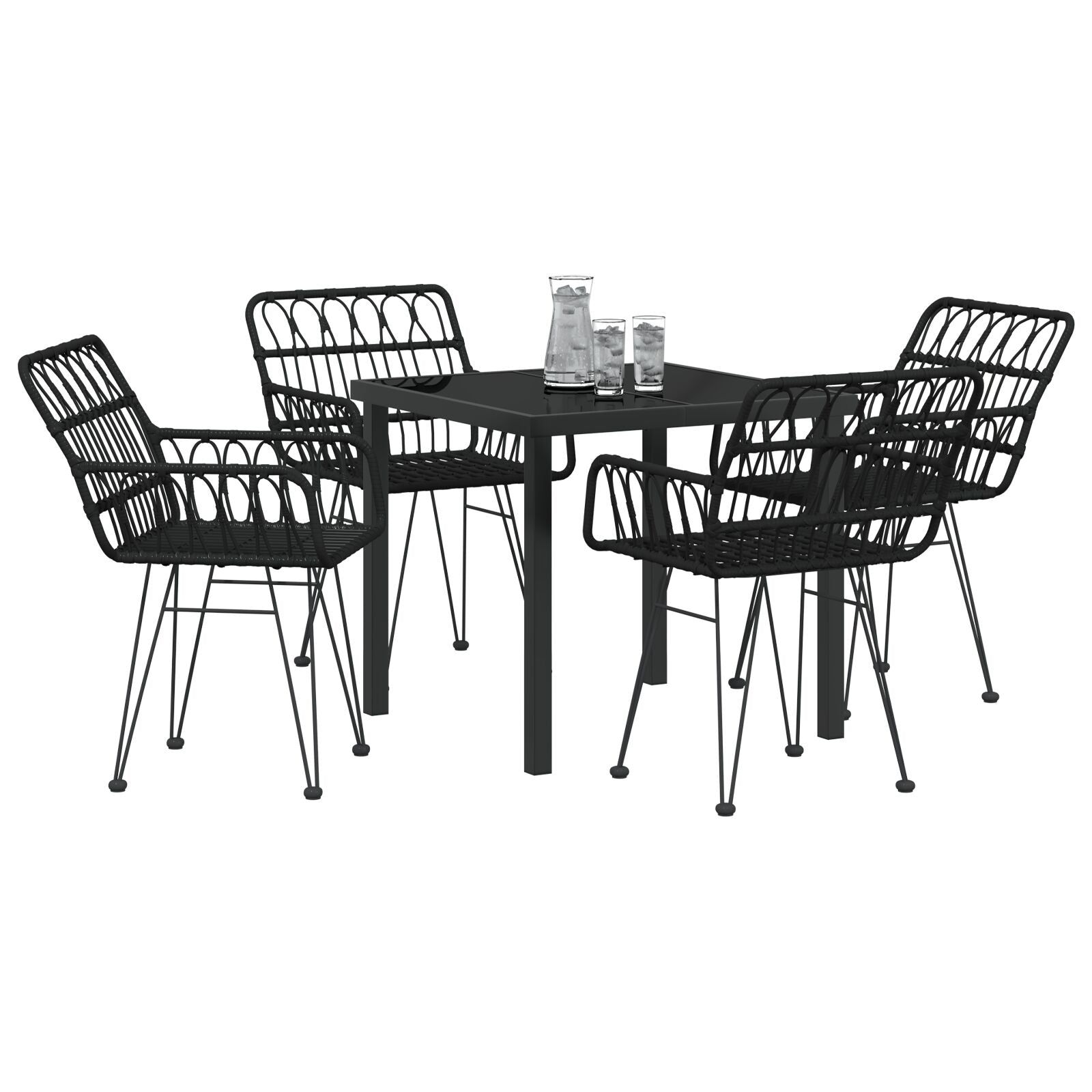 5-Delige Tuin Eetset Zwart Poly Rattan