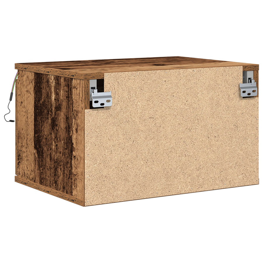 Nachtkastje Met Led Wandmontage 50X36X30 Cm 1 Oude hout