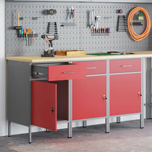 Werktafel 3-Delig En Grijs Van Geengineerd Hout En Staal 3x (84 cm) Rood 3x cabinet