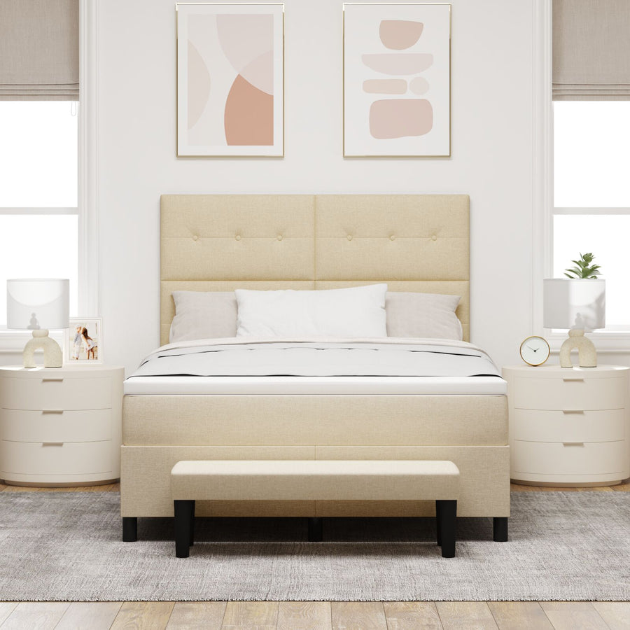 Boxspringbed Met Matras En Bench Stof Crème 160 x 200 cm Knop tufted