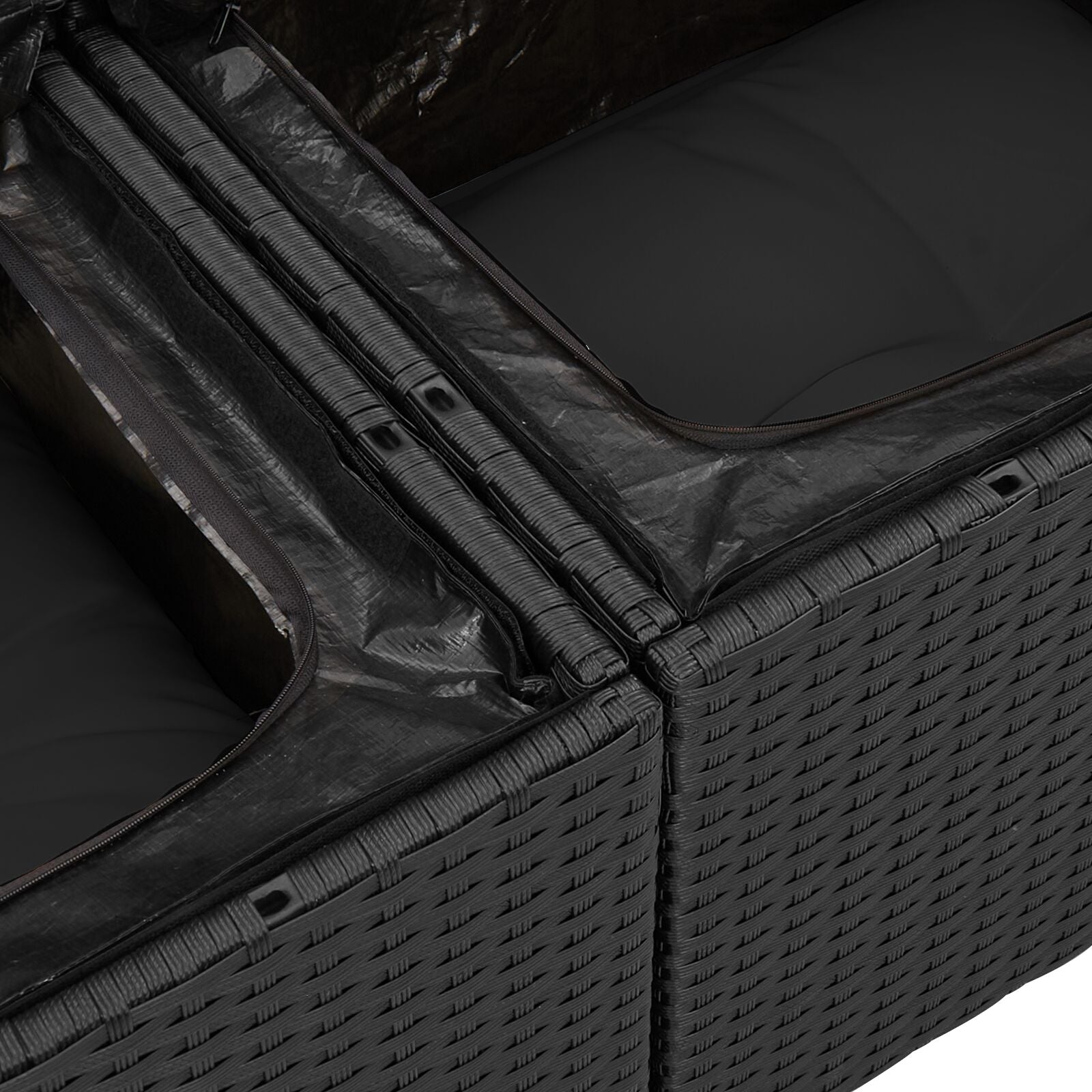 8-Delige Tuin Sofa Set Met Kussens Zwart Poly Rattan Acacia, 3-Delige Tuin Eettafel Set Met Kussens Zwart Poly Rattan Acacia Wit