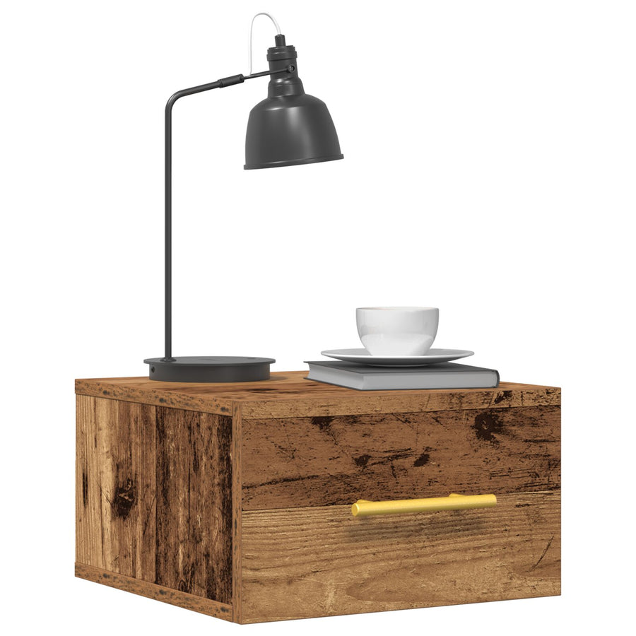 Nachtkastjes 2 Stuks Wandgemonteerd Oud Hout 35X35X20 Cm Zwart Eiken