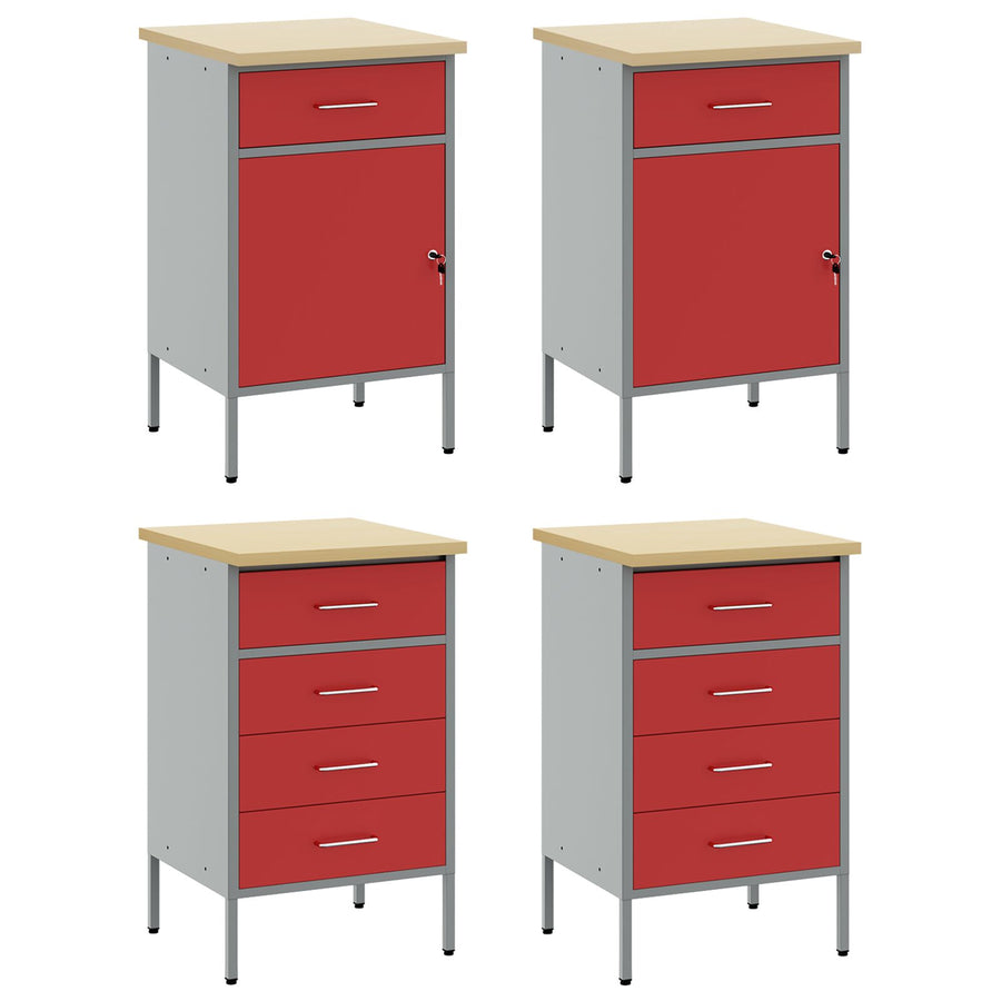 4-Delige Werkcabinet Set En Grijs Van Geëngineerd Hout En Staal 4x (2x84/2x85 cm) Rood 4x kast