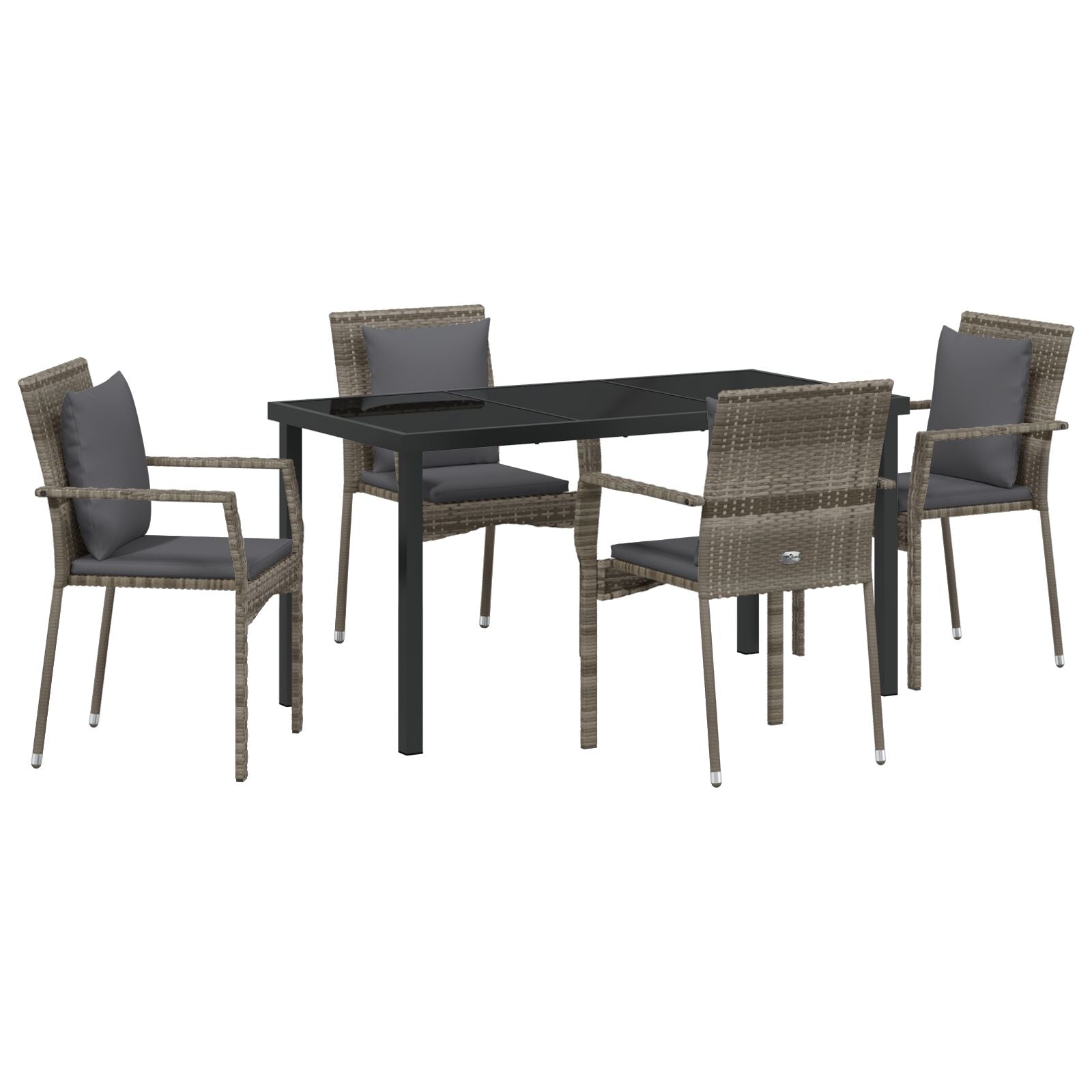 5-Delig Tuindining Set Met Kussens Grijs Poly Rattan