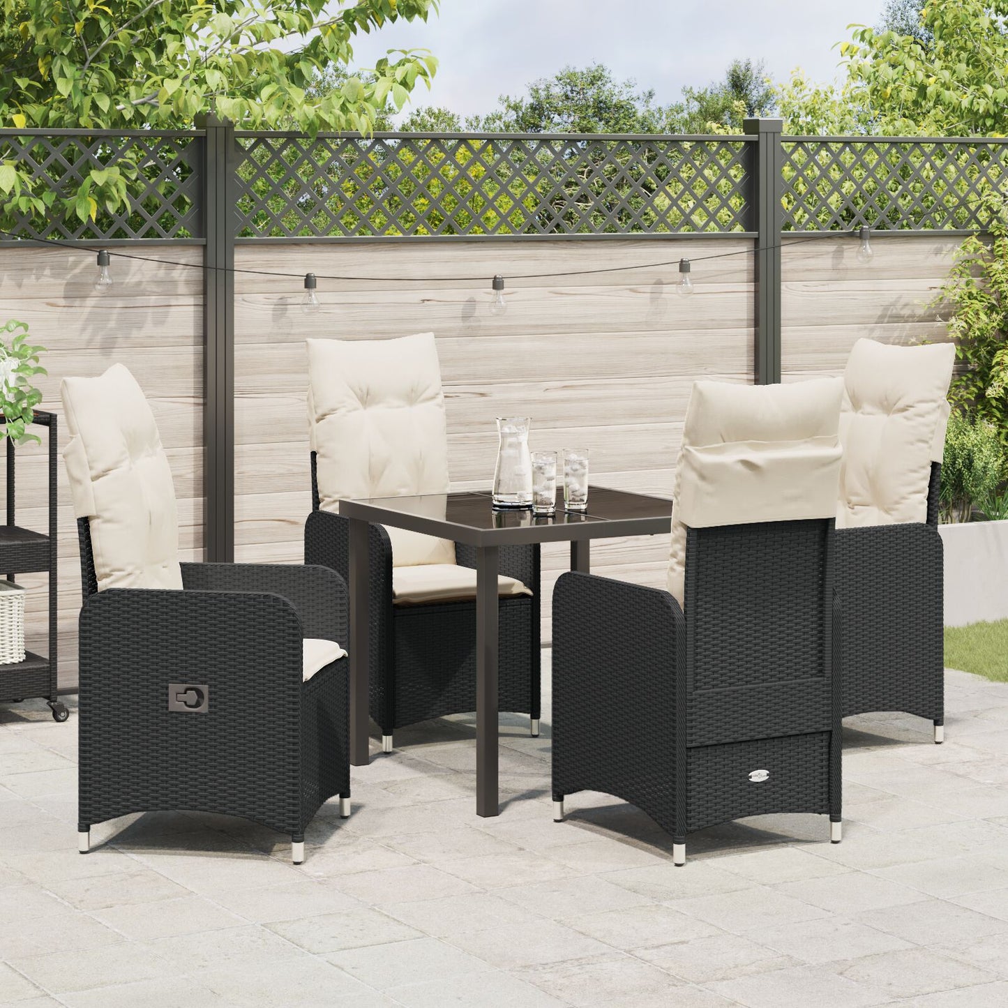 5-Delige Tuinset Met Kussens Zwart Poly Rattan
