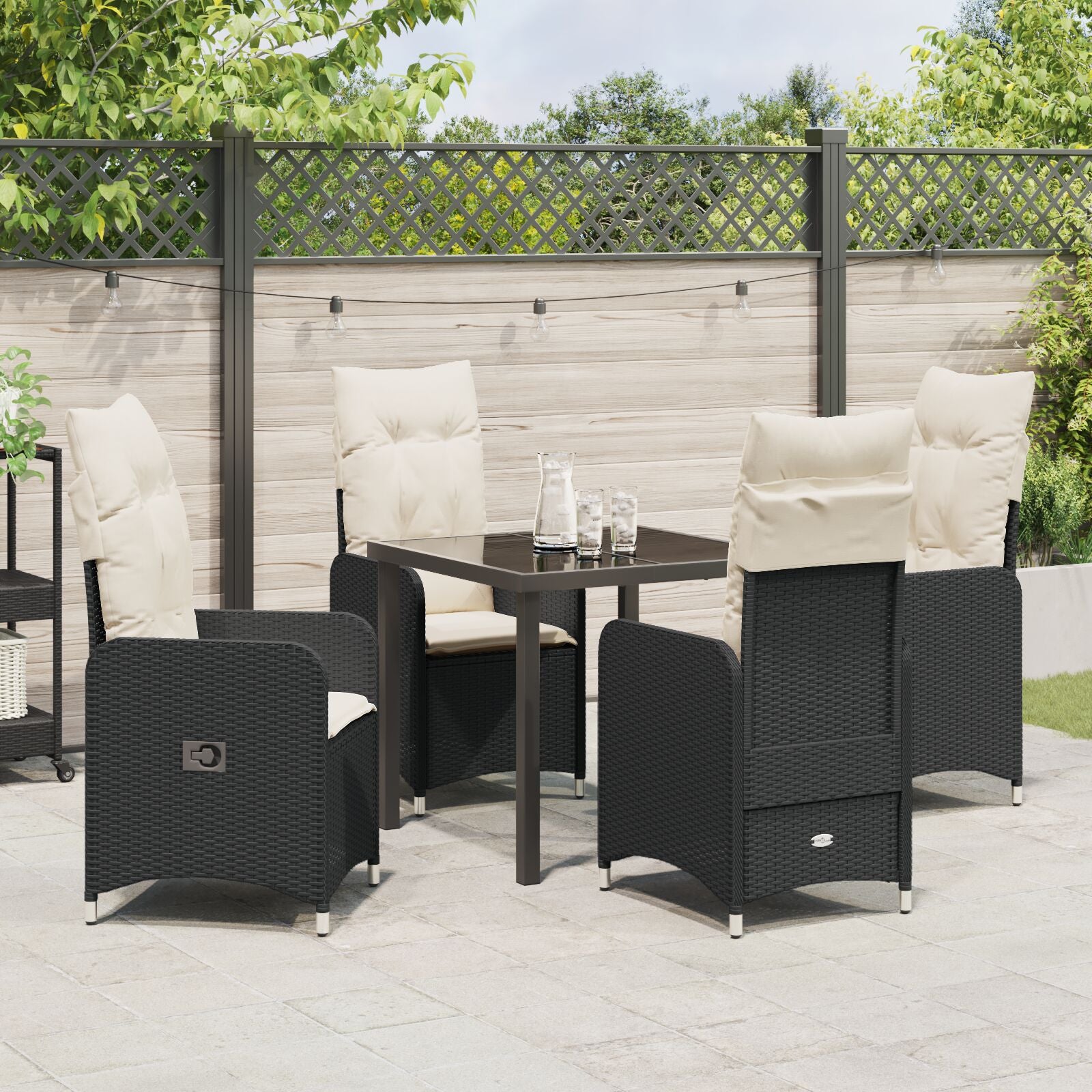 5-Delige Tuinset Met Kussens Zwart Poly Rattan