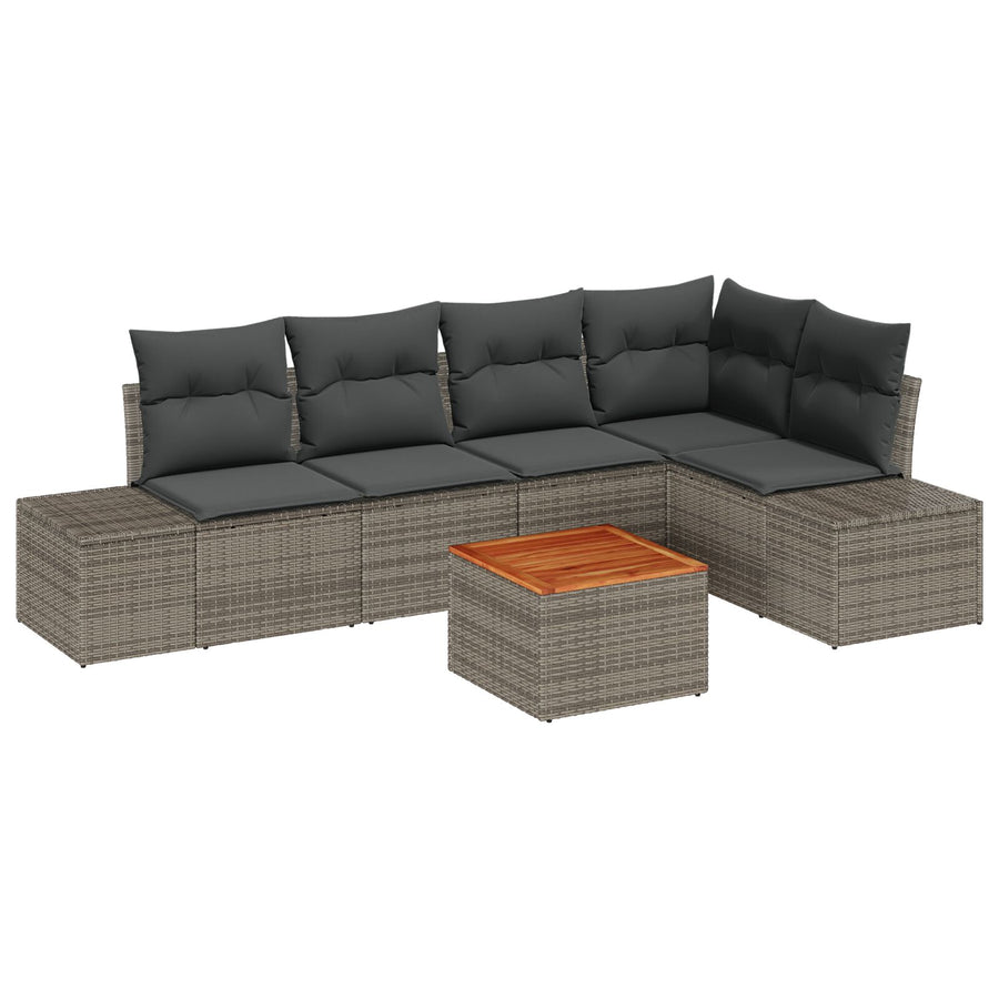 6-Delige Tuin Sofa Set Met Kussens Grijs Poly Rattan Acacia