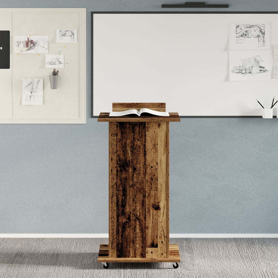 Leskantoor Podium Met Wielen Oud Hout Bewerkt Hout