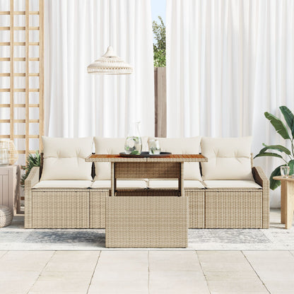 Tuinbank Set Set Van 5 Beige Rattan Buitenbank Rechthoekig