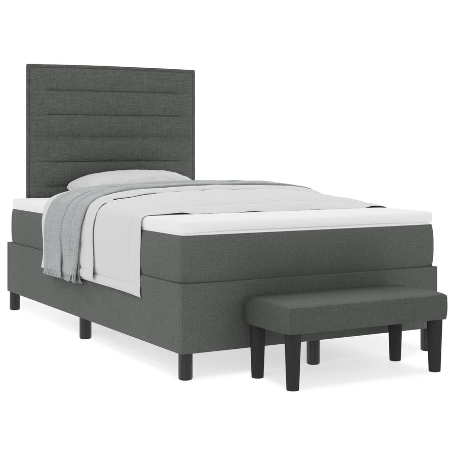 Boxspringbed Met Matras & Bank Stof Donkergrijs 120 x 200 cm Lijnen ontwerp