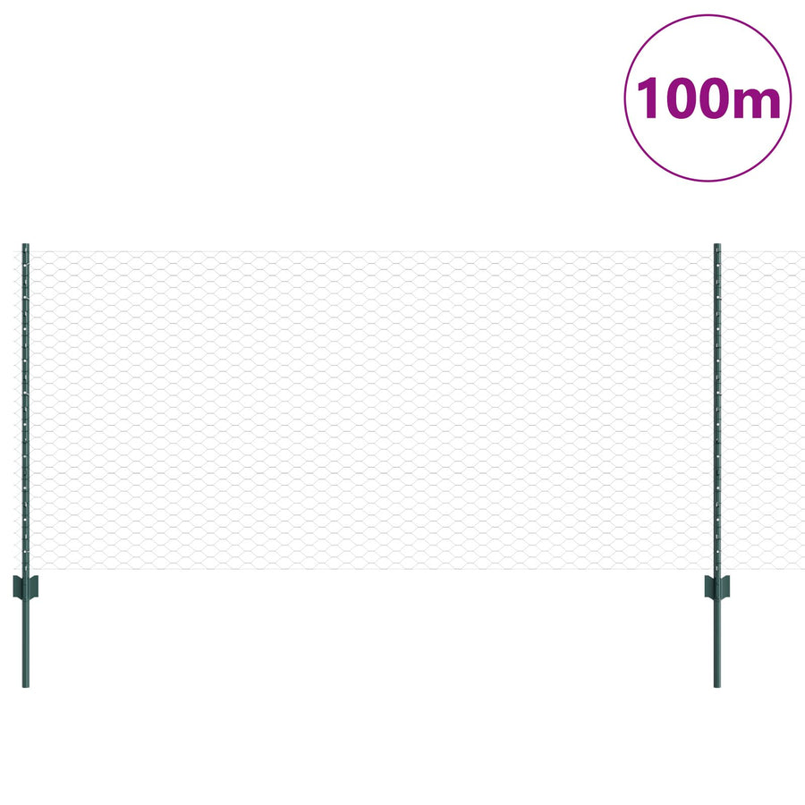 Hekpalen 11 Stuks U-Profiel Groen 100 Cm Staal,  Hexagonaal Hek Groen 1X100 M Staal