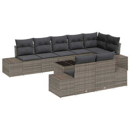 8-Delige Tuinbankset Met Kussens Zwarte Poly Riet Grijs met tafel
