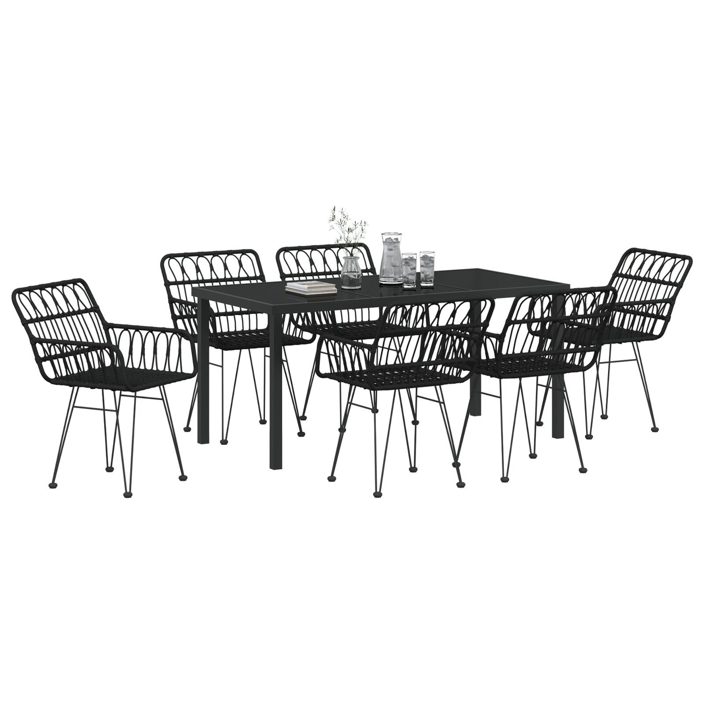 7-Delige Tuin Eetset Zwart Poly Rattan