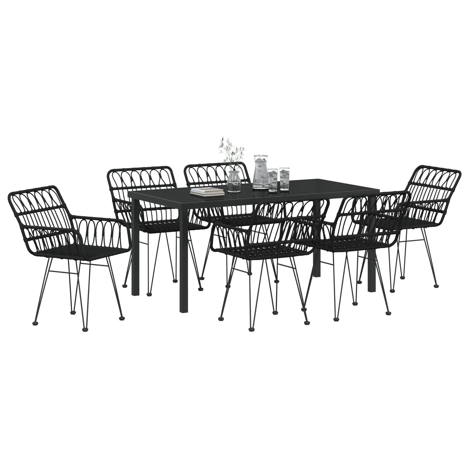 7-Delige Tuin Eetset Zwart Poly Rattan