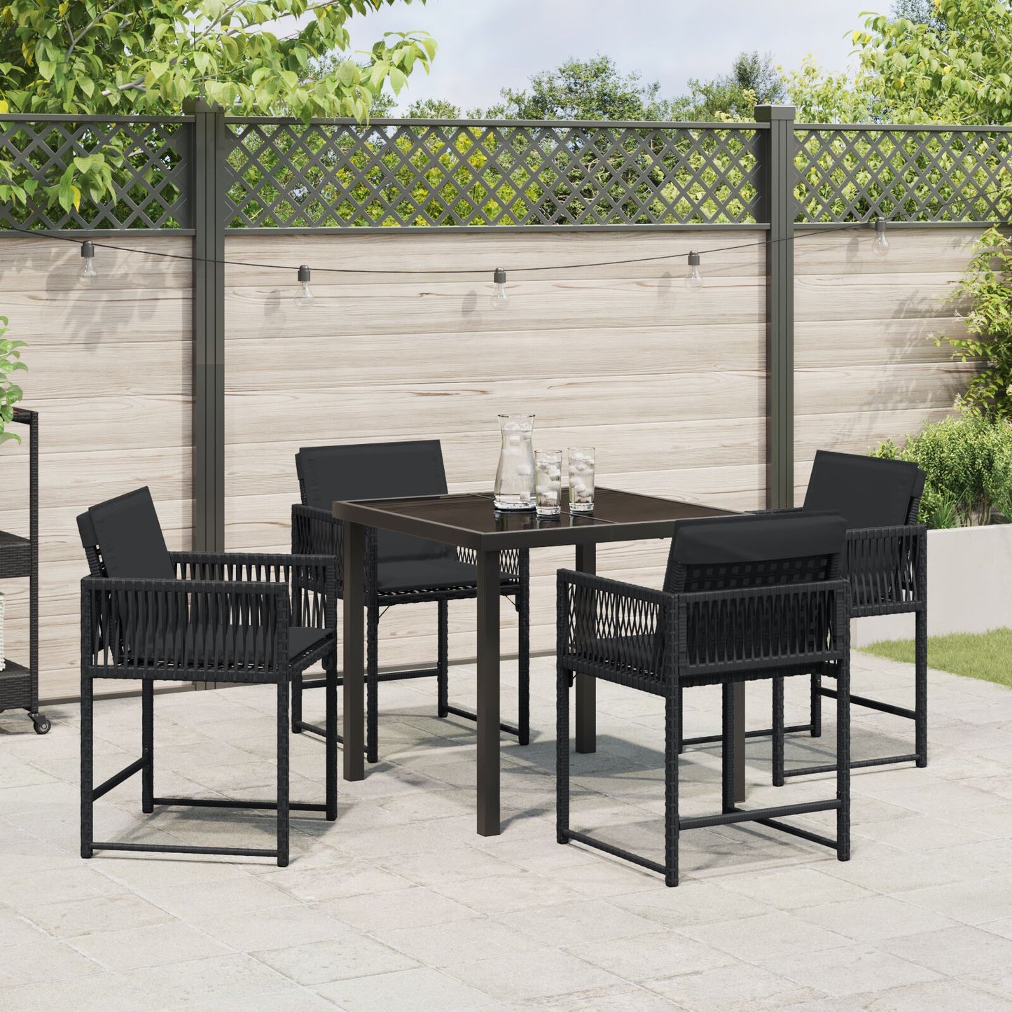 5-Delige Tuin Dining Set Met Kussens Zwart Poly Rattan