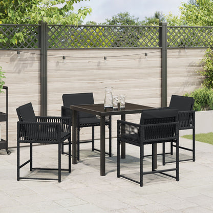 5-Delige Tuin Dining Set Met Kussens Zwart Poly Rattan