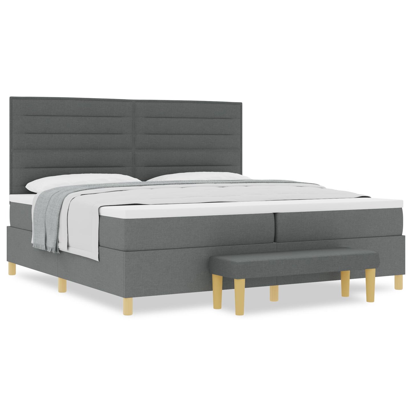 Boxspringbed Met Matras & Bank Stof Donkergrijs 200 x 200 cm Lijn ontwerp