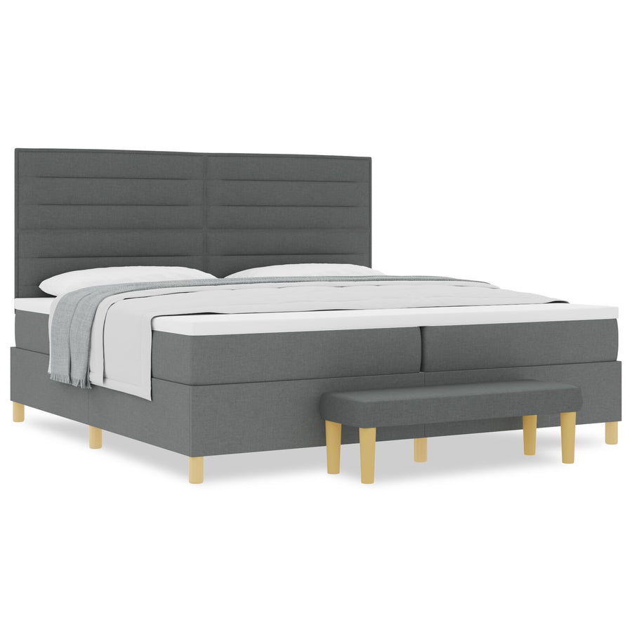 Boxspringbed Met Matras & Bank Stof Donkergrijs 200 x 200 cm Lijn ontwerp