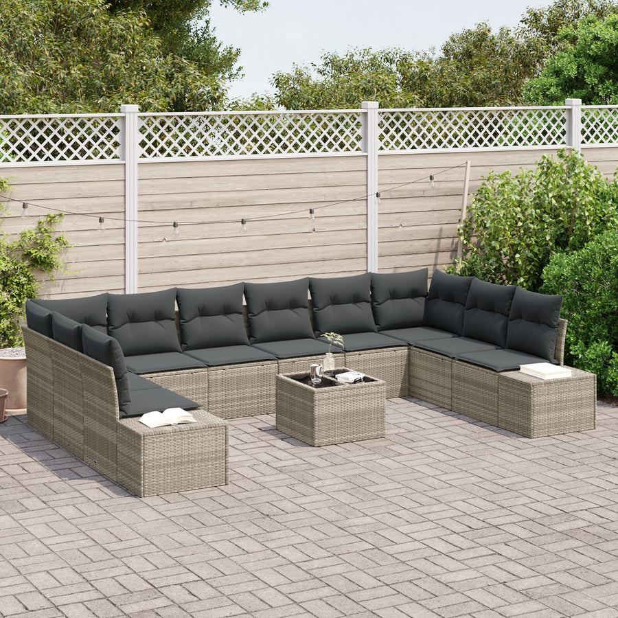 11-Delige Tuin Sofa Set Met Kussens Lichtgrijs Poly Rattan