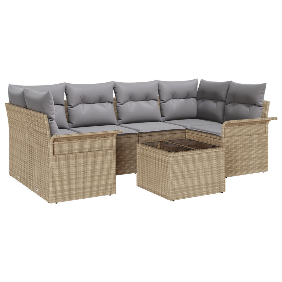 7-Delige Tuin Sofa Set Met Kussens Beige Poly Rattan