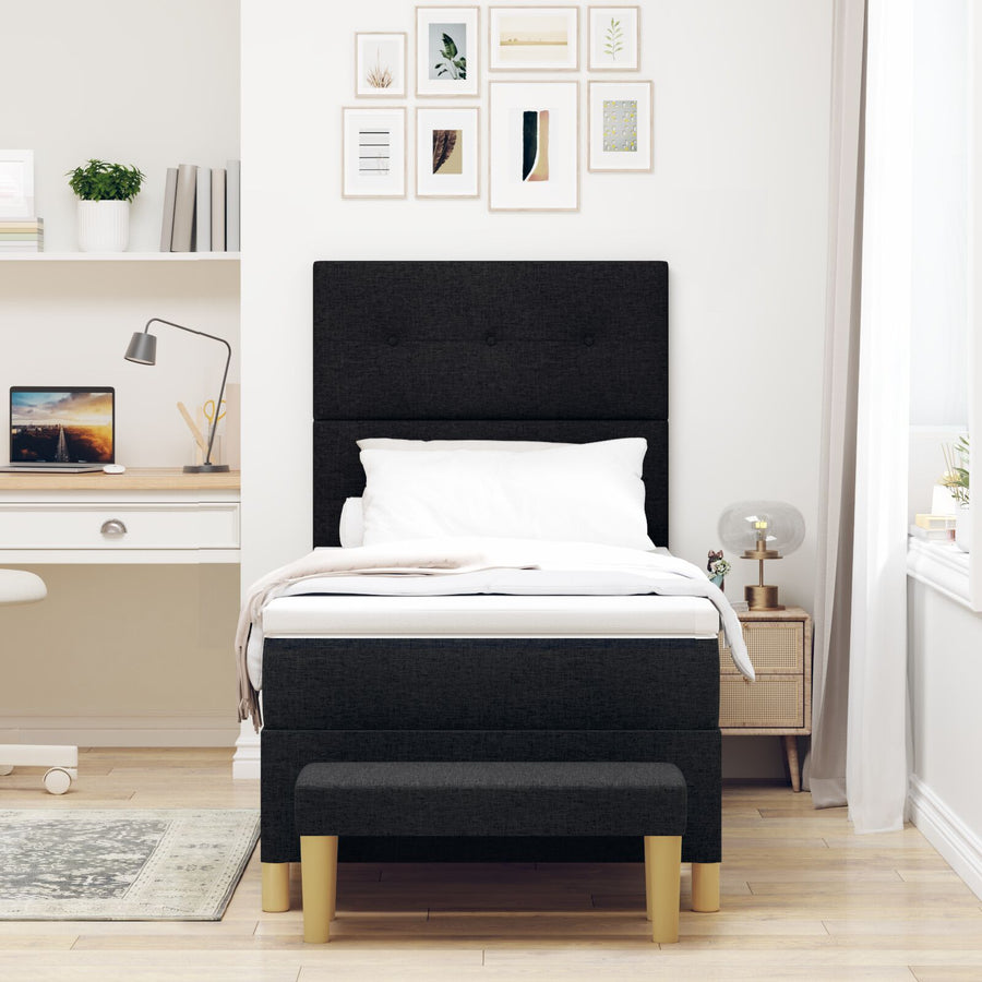 Boxspring Bed Met Matras & Bank Stof Zwart 90 x 190 cm Knopen gequilte