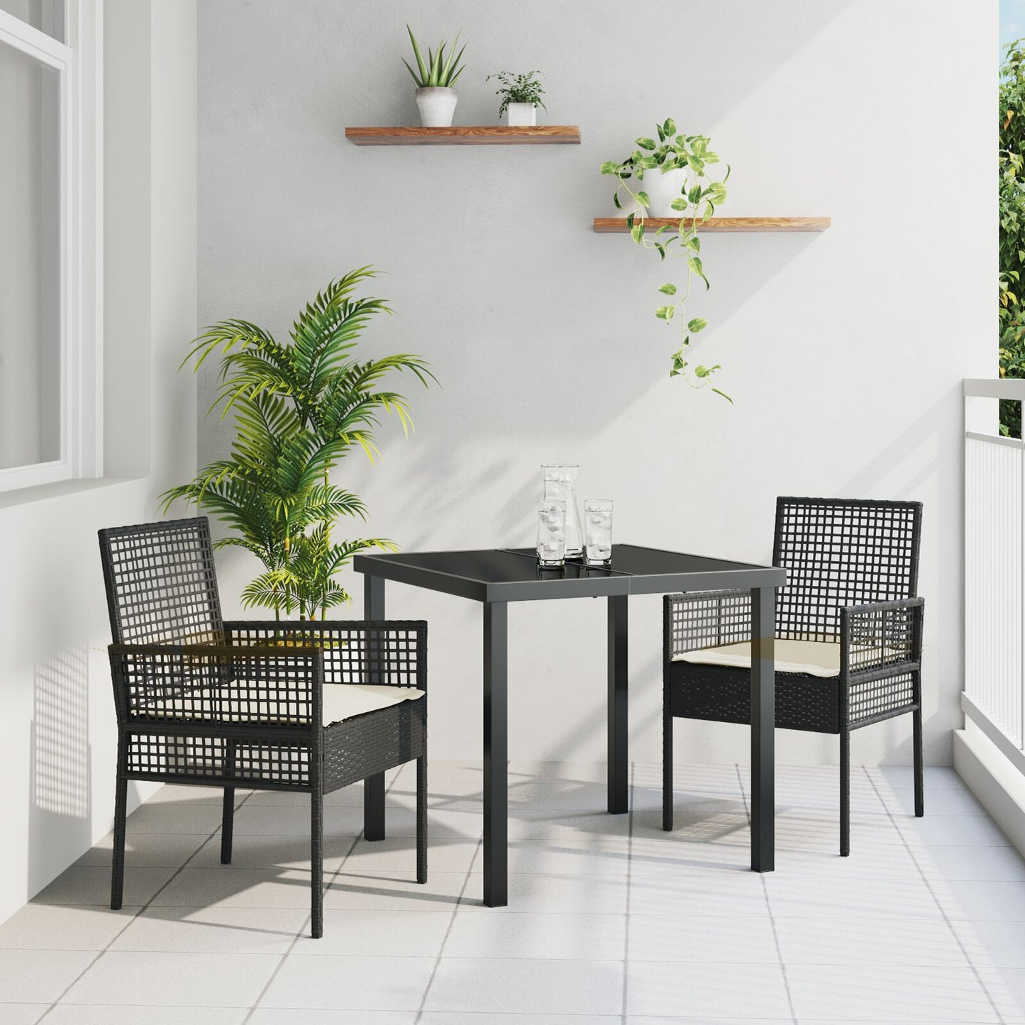 Tuinstoelen 2 Stuks Met Kussens Poly Rattan Zwart en crème
