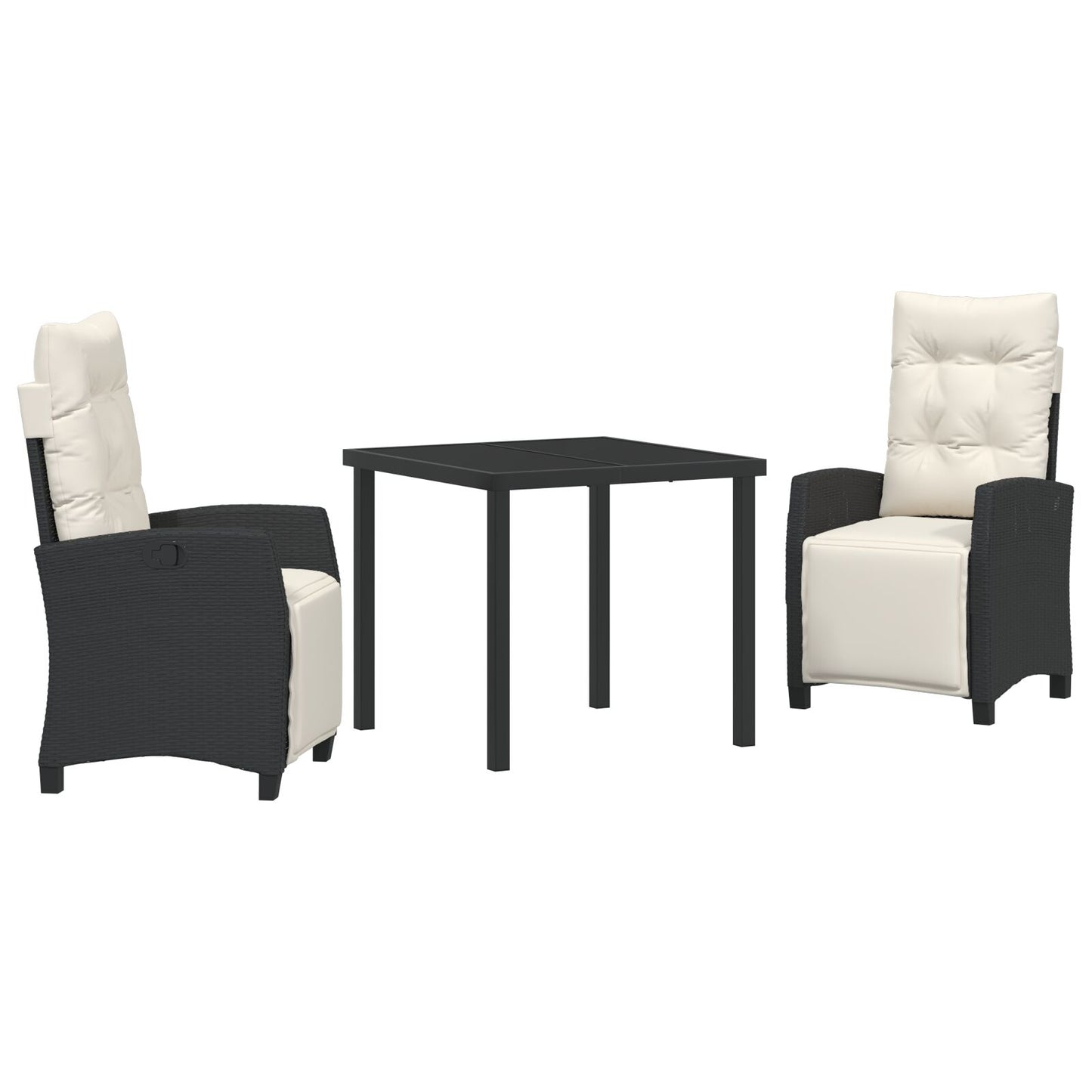 Set Van 2 Zwart, Crème Wit Pe Rattan, Poedergecoat Staal 2-Zits