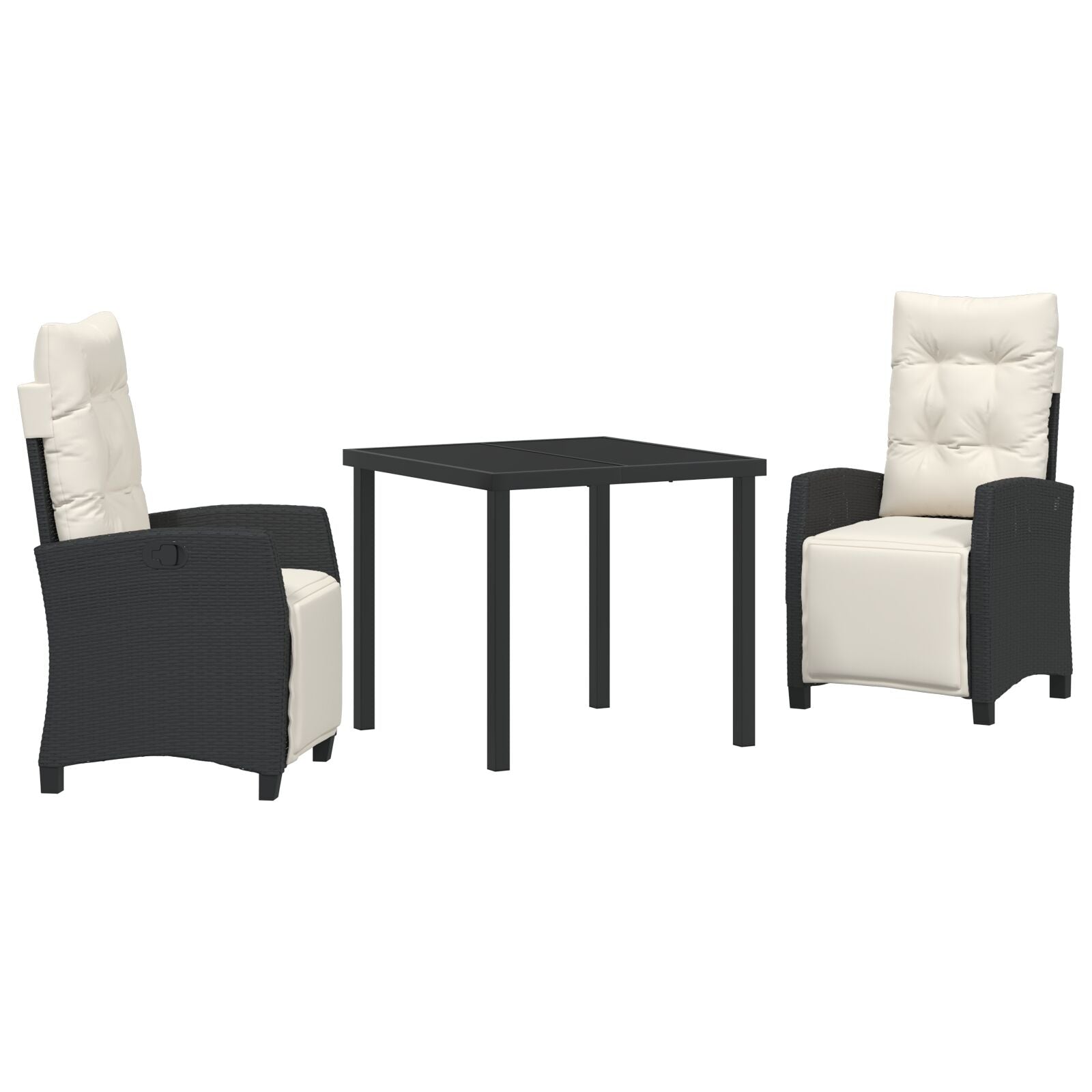 Set Van 2 Zwart, Crème Wit Pe Rattan, Poedergecoat Staal 2-Zits