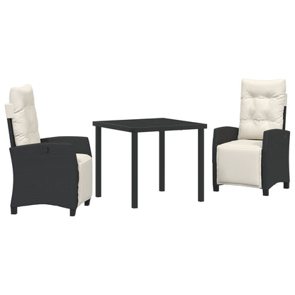 Set Van 2 Zwart, Crème Wit Pe Rattan, Poedergecoat Staal 2-Zits