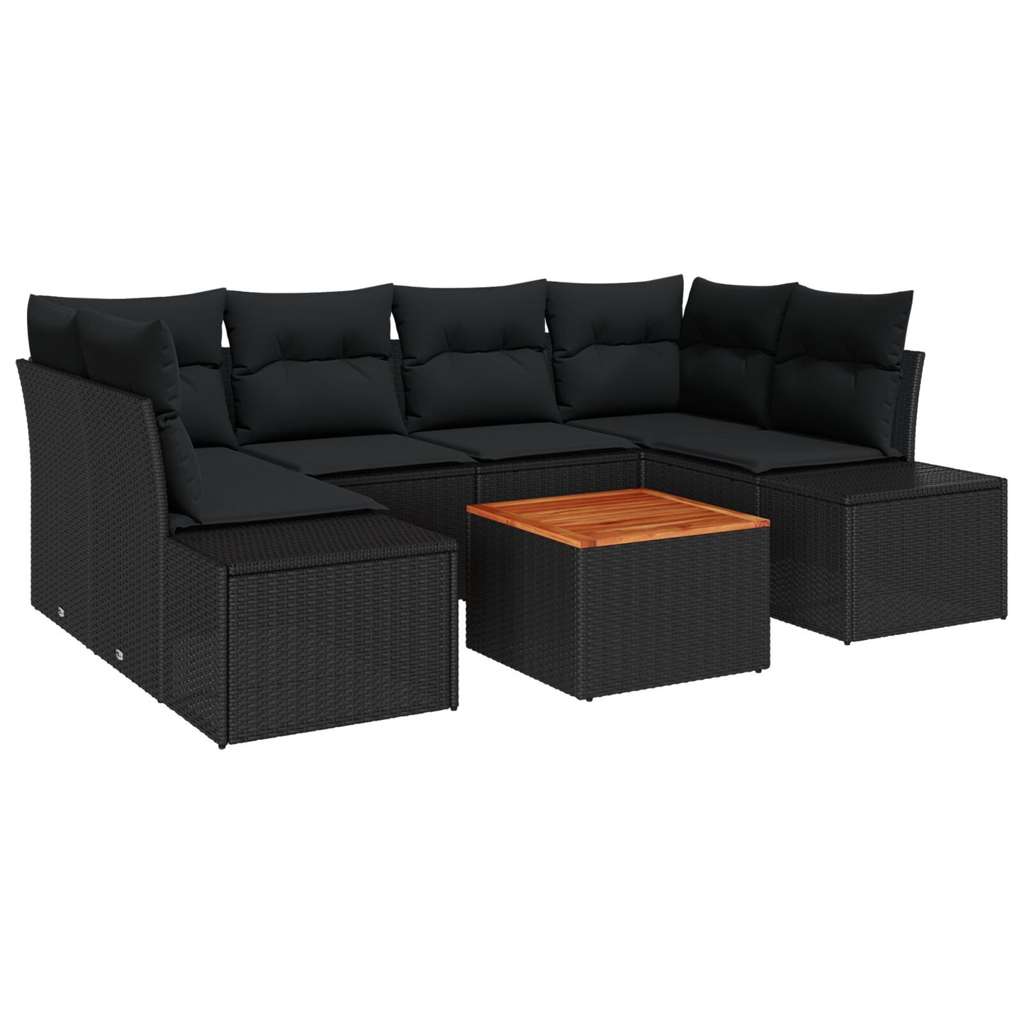 7-Delige Tuin Sofa Set Met Kussens Zwart Poly Rattan Acacia