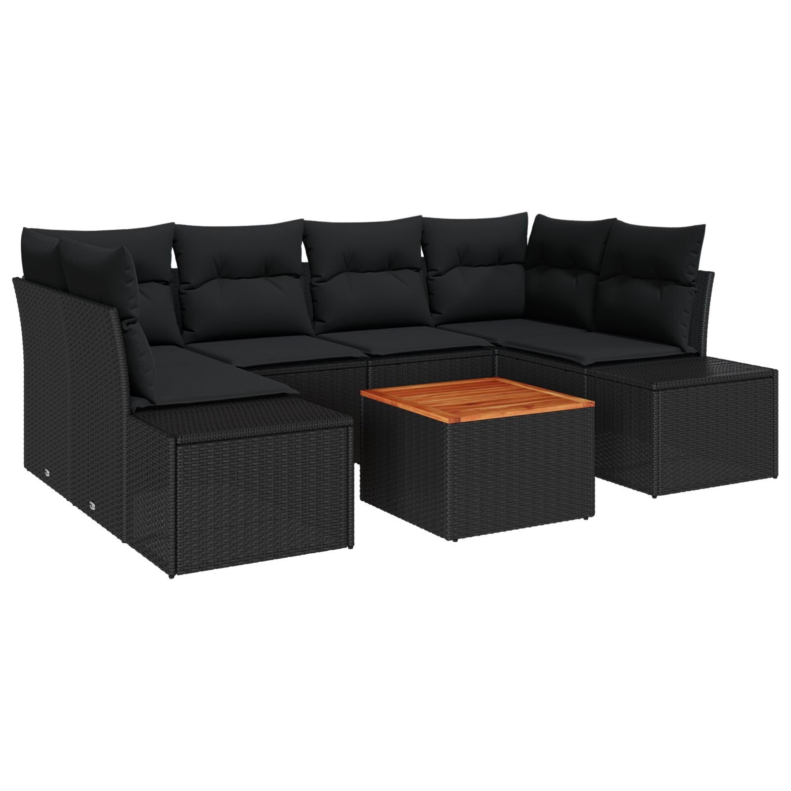 7-Delige Tuin Sofa Set Met Kussens Zwart Poly Rattan Acacia