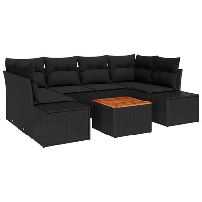 7-Delige Tuin Sofa Set Met Kussens Zwart Poly Rattan Acacia