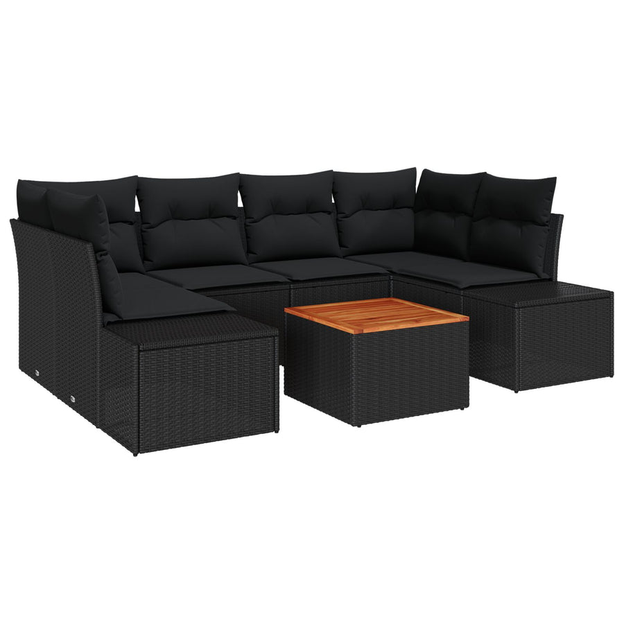 7-Delige Tuin Sofa Set Met Kussens Zwart Poly Rattan Acacia