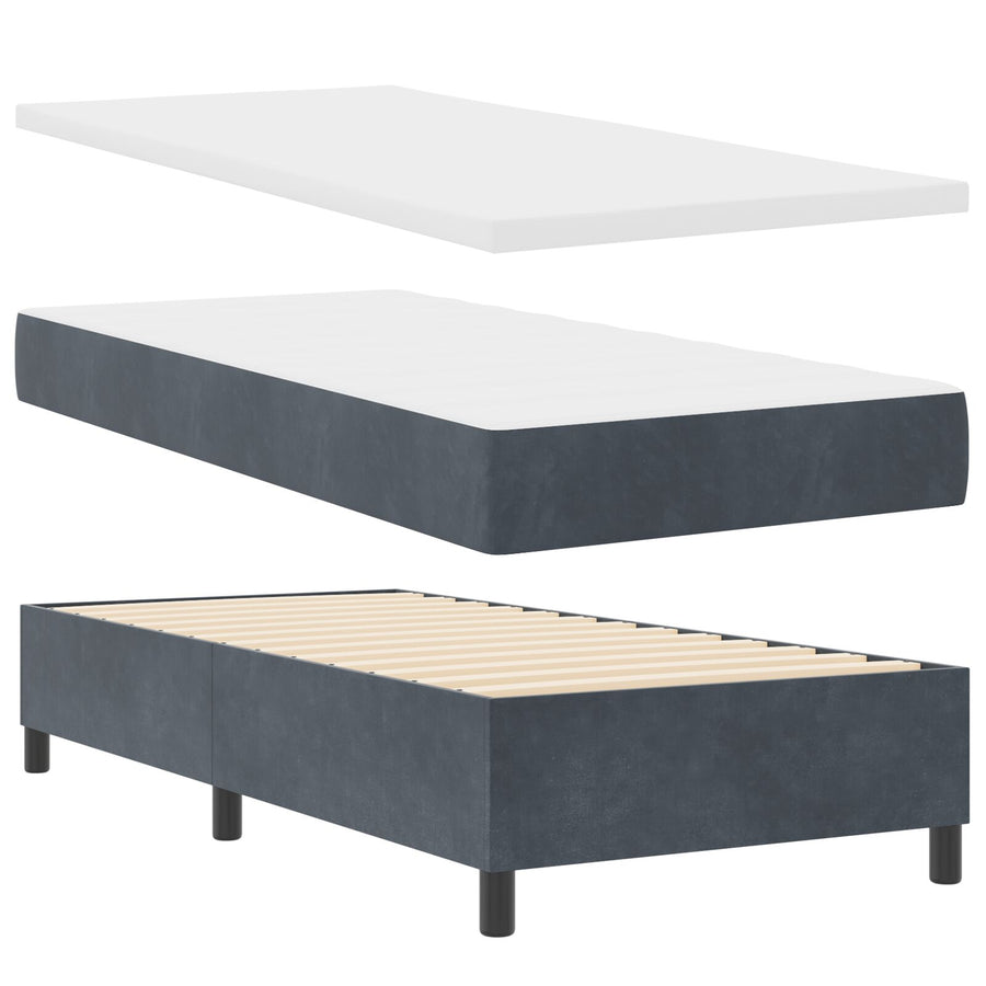 Boxspringbed Met Matras Donkergrijs Eenpersoons Fluweel Blauw