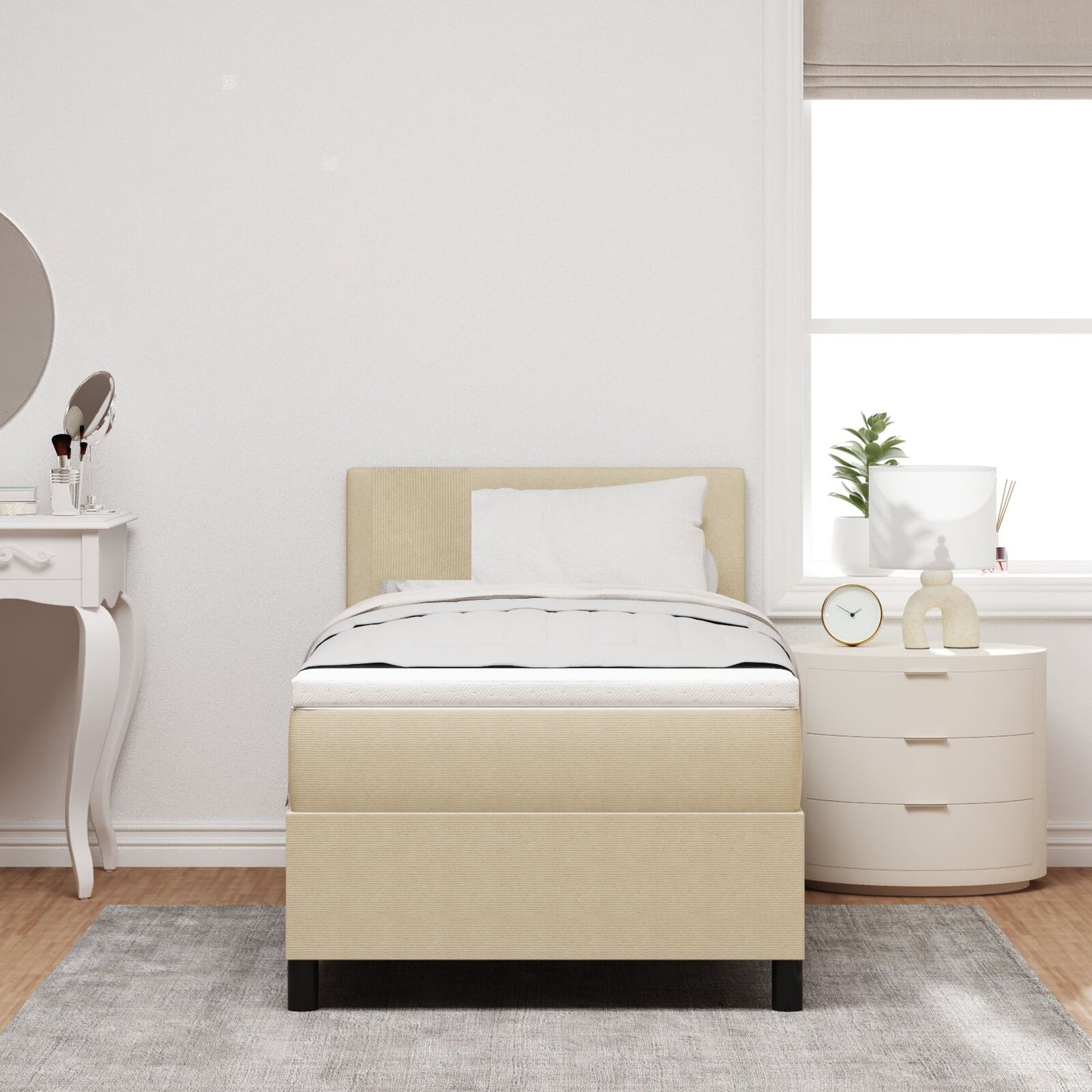 Box Spring Bed Met Matras Lichtgroen Grijs 80X200 Cm Corduroy Stof