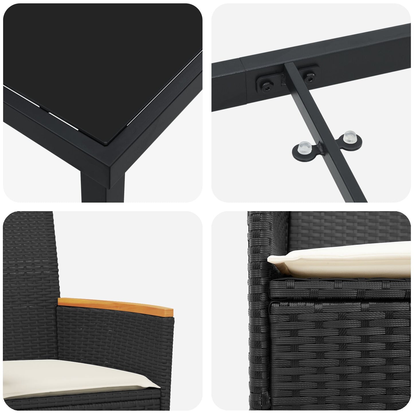 5-Delige Tuin Eetset Met Kussens Zwart Poly Rattan