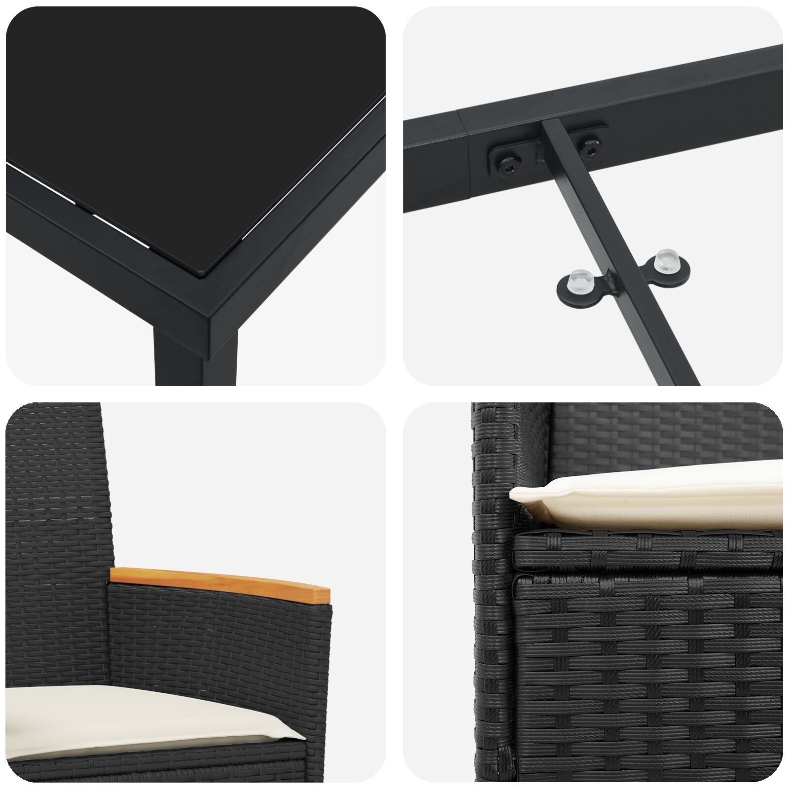 5-Delige Tuin Eetset Met Kussens Zwart Poly Rattan