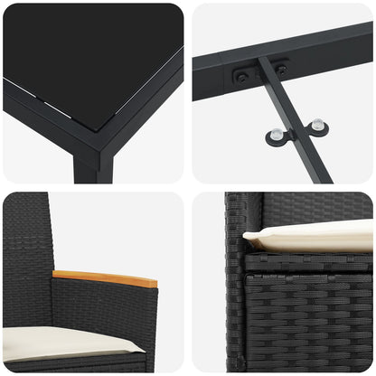 5-Delige Tuin Eetset Met Kussens Zwart Poly Rattan