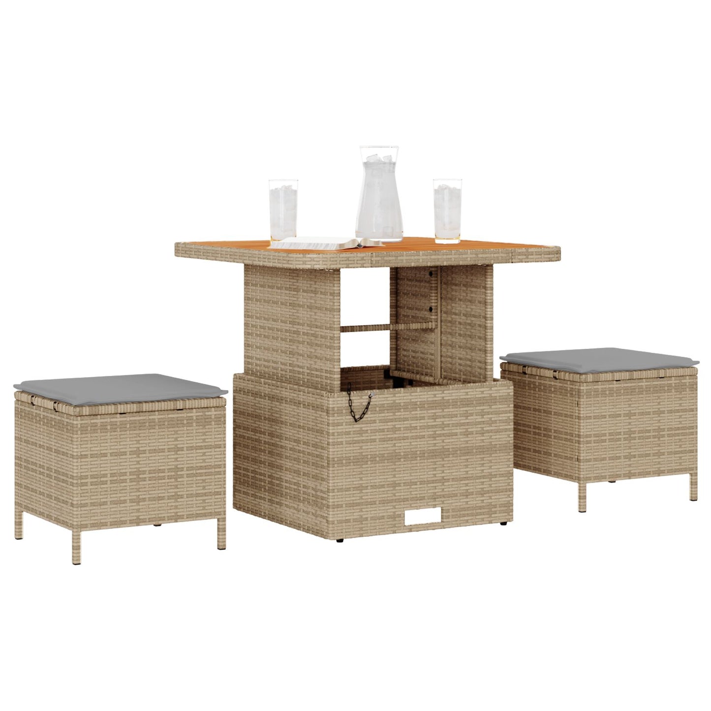 3-Delige Tuin Eetset Met Kussens Poly Rattan Acaciahout 80 cm Beige en grijs 2 stools