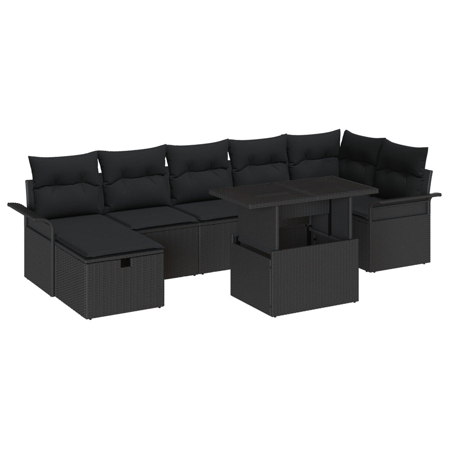 8-Delige Tuinbankset Met Kussens Zwart Poly Rattan