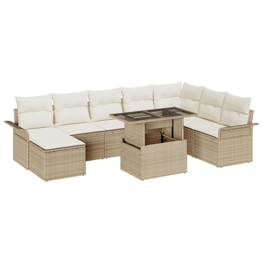 9-Delige Tuin Sofa Set Met Kussens Beige Poly Riet