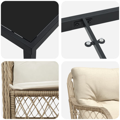 7 Delige Tuin Eetset Met Kussens Beige Poly Rattan