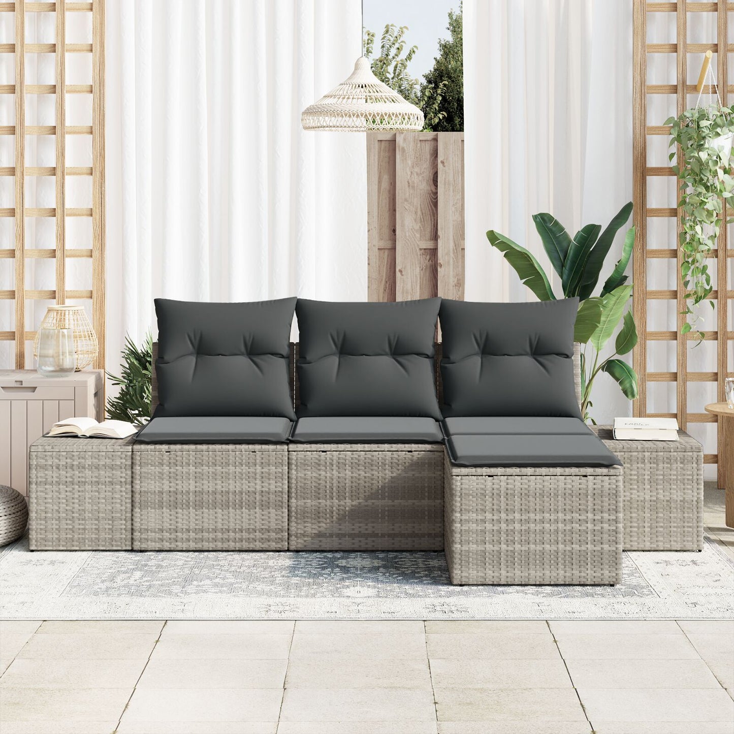 4-Delige Tuin Sofa Set Met Kussens Lichtgrijs Poly Rattan