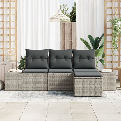 4-Delige Tuin Sofa Set Met Kussens Lichtgrijs Poly Rattan